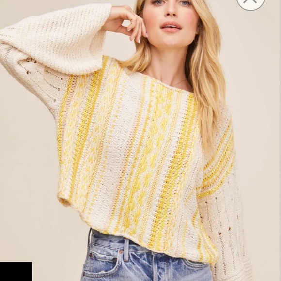 ASTR the Label THORA STRIPE SWEATER YELLOW NATURAL STRIPES Sz S NEW - Picture 1 of 12